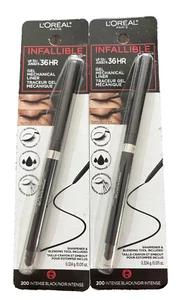 2 L'Oreal Infallible Grip 36hr Gel Mechanical Eyeliner Pen 200 Intense Black New - Picture 1 of 3