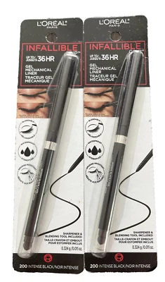 2 L'Oreal Infallible Grip 36hr Gel Mechanical Eyeliner Pen 200 Intense Black New - Image 1 of 3