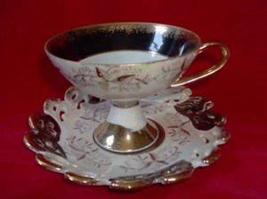 VINTAGE LEFTON PORZELLAN HANDBEMALTE TASSE UND UNTERTASSE schwarz/braun GOLDPERLE 1424 - Bild 1 von 10