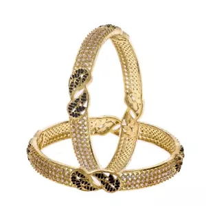 Gold Plated Leaf Style Bracelet Bangles Jewellery for Women & Girls 2 Pcs - Picture 1 of 5