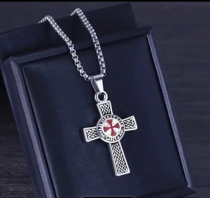 Knight's Templar Cross Necklace & Chain Pendant Silver Stainless Steel Masonic - Picture 1 of 4