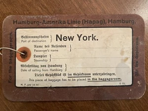 Vintage 1920er Jahre Hamburg Amerika Line Gepäckanhänger Etikett Amerika Linie New York - Bild 1 von 2