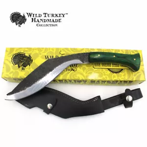Cuchillo de caza Kukri de hoja fija verde de 10"" con funda de cuero - Imagen 1 de 6