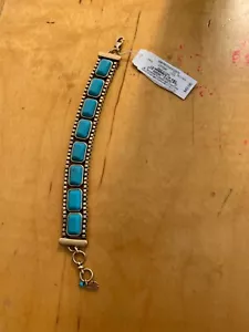PULSERA PIEDRA MONTADA TURQUESA TONO DORADO MARCA AFORTUNADO $42 T18 - Imagen 1 de 6