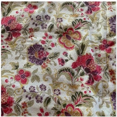 Floral Cotton Tablecloth Ivory Botanical Purple Gold Green Made in India 60 x 96 - Image 1 of 4