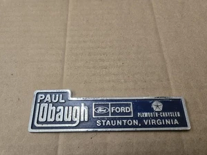 Paul Lobaugh Ford Chrysler Staunton Virginia Metal Car Dealership Dealer Emblem - Picture 1 of 2