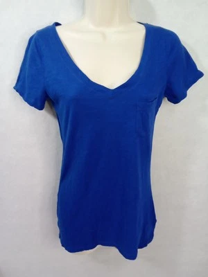 City Streets Mujer Mediana Azul Manga Corta Cuello en V Bolsillo Camiseta Foto 1 de 4