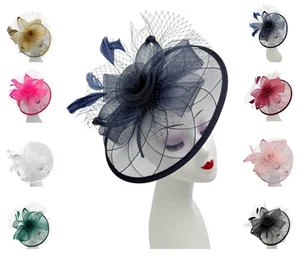 Damen Stirnband Alice Band Träne Tropfen Federn Netz Details Fascinator Rennen - Bild 1 von 43