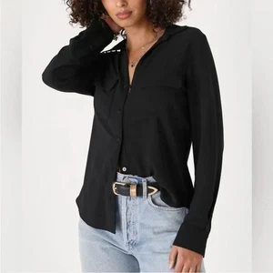 Lulus Sophisticated Season Black Long Sleeve Button-Up Top Sz M - Picture 1 of 8