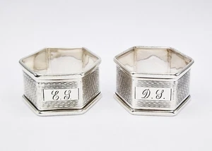FINE ART DECO STERLING SILVER HEXAGONAL NAPKIN RINGS Sheffield 1935 - Picture 1 of 5