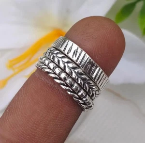 Silver Stackable Ring Set of 4 – Boho Stacking Rings, Minimalist Midi   All Size - Picture 1 of 12