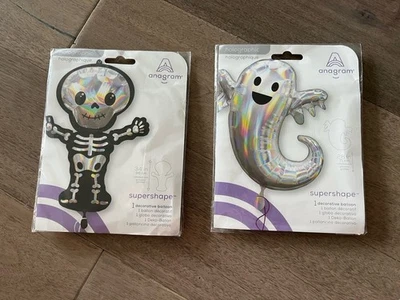 Nuevo 2 Globos Esqueleto y Fantasma Halloween Holográfico SuperForma Mylar Grande Foto 1 de 2