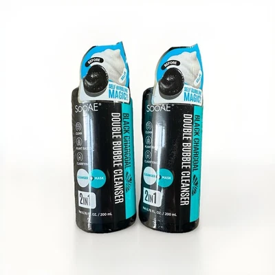 Paquete de 2 limpiadores de doble burbuja Soo’AE carbón negro 2 en 1 200 ml sellados envío a EE. UU. Foto 1 de 4