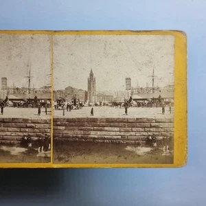 Liverpool Merseyside Stereoview um 1870 Echtfoto Pierkopf Pferdegezogene Fahrzeuge - Bild 1 von 3