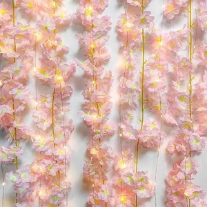 2 Pack Cherry Blossom Flowers Artificial Vines Garland with 100 LED String Li... - Picture 1 of 7