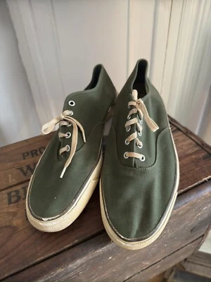 VINTAGE 1960s PENNYS OLIVE CANVAS SNEAKERS MEN’S SIZE US 12 RARE  - Image 1 of 4