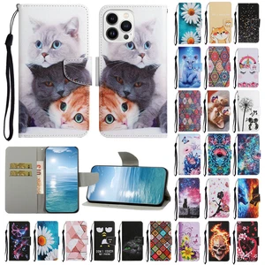 For iPhone 16e/16 Pro Max/15Pro Max Flip Wallet Painted Leather Stand Case Cover - Picture 1 of 80