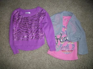 JUSTICE SPRING WINTER FALL CLOTHES LOT SWEATER PEACE SHIRT AND SHAWL SIZE 7 - Picture 1 of 3