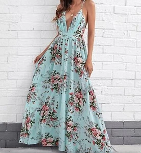 Cupshe boho crisscross Floral Maxi Dress for beach party summer size Small - Picture 1 of 12