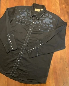 Vintage Scully Western Long Sleeve Embroidered Pearl Snap Shirt Mens XXL Black - Picture 1 of 15