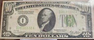 1928 B Ten Dollar Federal Reserve Note $10 Bill REDEEMABLE IN GOLD low circulati - Picture 1 of 2