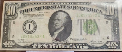 1928 B Ten Dollar Federal Reserve Note $10 Bill REDEEMABLE IN GOLD low circulati - Image 1 of 2