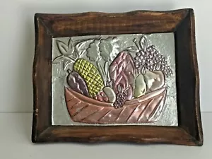 Rustikaler Holzrahmen Foliendruck Korb mit Obst und Gemüse 8" T x 9,5" B - Bild 1 von 11