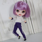 12" Blythe Doll Nude Hand Painted Face Lips Short Purple Hair Factory Joint Body