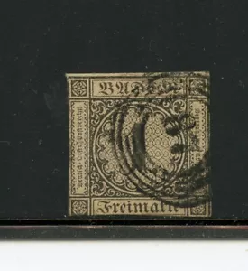KMC4076-Germany-Baden #1a (G293) Thin Paper Numeral 1 K Black, U,F-VF, CV$800.00 - Picture 1 of 2
