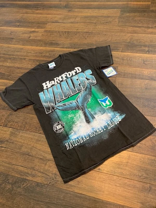 NHL HARTFORD WHALERS 男式复古 TUBULAR T 恤,黑色,小号,全新,47 — 第 1/1 张图片