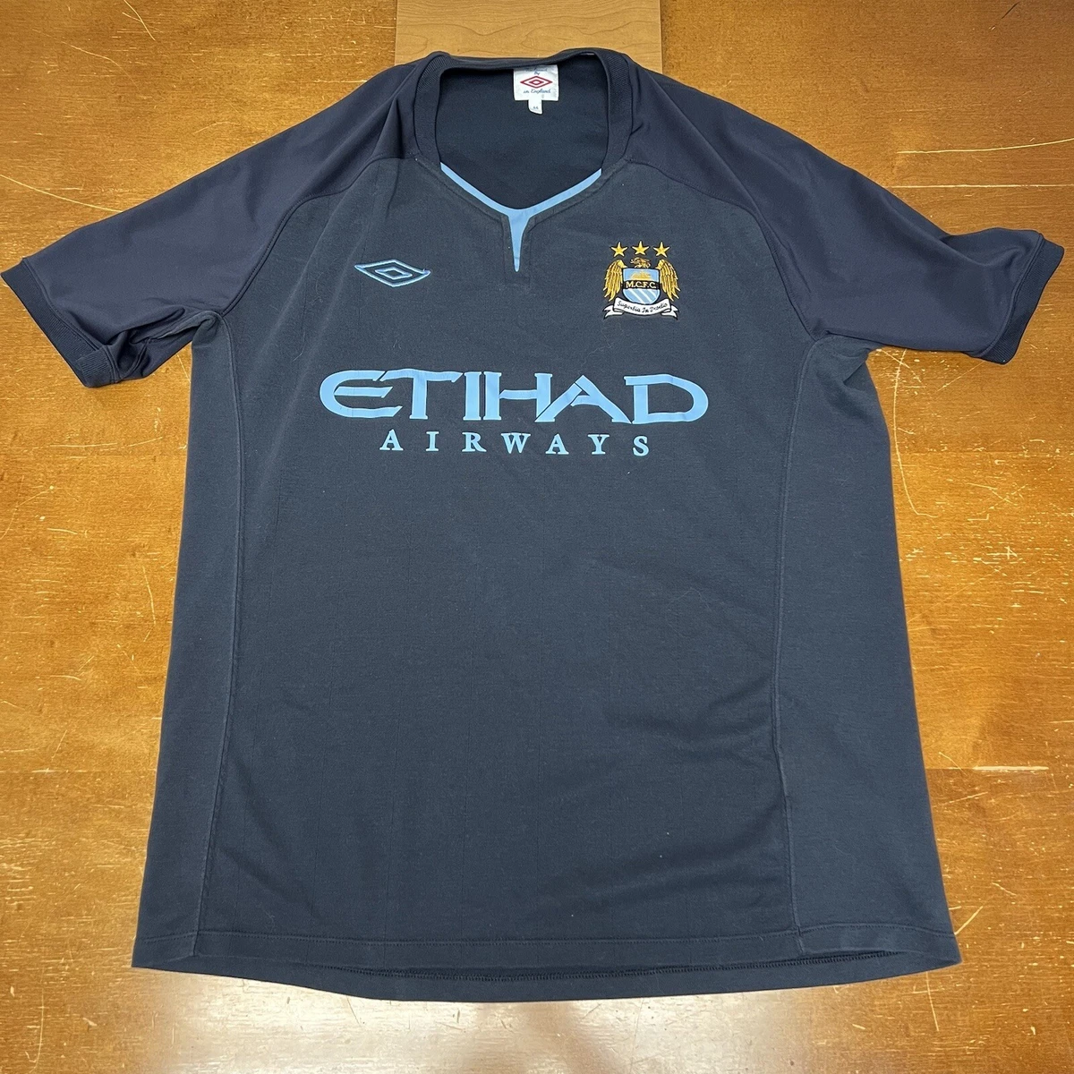 Vintage Manchester City Soccer Jersey Mens 44 Large Blue Umbro