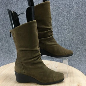 Bass Boots Womens 9 M Mid Calf Wedge Booties 3783-316 Green Leather Back Zipper - Picture 1 of 20