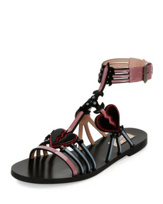 Sandalias Valentino Garavani Love Blade Enjauladas Planas Negras Corazón Gladiador Zapatos 36 Foto 1 de 4