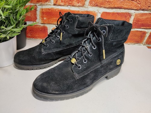 STIVALI TIMBERLAND NERI UK 7 EU 40 SCAMOSCIATI STRINGATI CASUAL CAVIGLIA PIATTA SCARPE DA DONNA