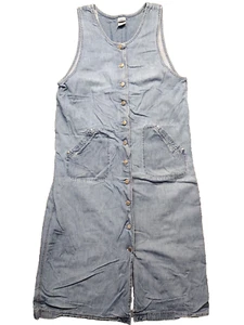 VTG Essentials Style Dress Blue Denim Cotton Midi Sleeveless Jumper Farmhouse XL - Picture 1 of 10