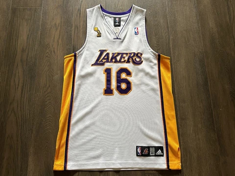 Authentic Adidas Los Angeles Lakers Pau Gasol Alternate White Jersey 40 Finals Cover