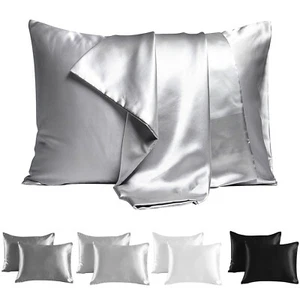 2 Pack Luxurious Satin Silk Pillowcase Soft Bedding Standard Queen Pillow Cover - Picture 1 of 33