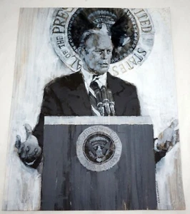 '74 WC Illustration Kunst Gemälde Präsident Gerald Ford von Milt Kobayashi (NuV) - Bild 1 von 8