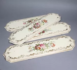 Set Of Four Reclaimed Antique Hand Painted Floral Porcelain Door Finger Plates. - Picture 1 of 8