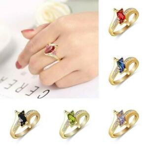 18K Gold Crystal Cubic Zircon Ring Women Cubic Zircon Wedding Jewelry Size 6-10