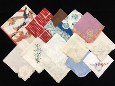 Vintage Hankies Lot of 13 w/ Lace, Embroidery, or Floral Themes (RF928) - Image 1 of 4
