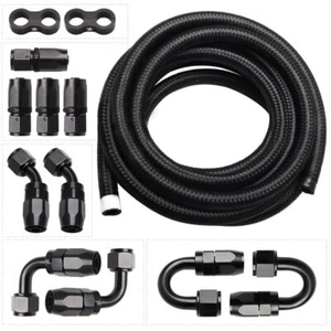 20FT 8AN AN-8 Nylon Braided Fuel Line Kit w/ Oil/Gas/Fuel Hose Fittings Adapter - Picture 1 of 7