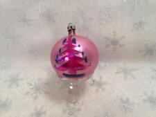 VINTAGE HAND PAINTED PINK GLASS TREE DESIGN CHRISTMAS ORNAMENT POLAND 2 1/2"