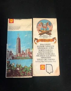 2 Vintage Shell Road Maps - Bicentennial Central US 1975 - Chicago 1972 - Picture 1 of 2