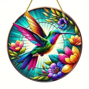 großer Sonnenfänger Glasfensterbild Kolibri mit Lotus Acryl Fensterbild 20 cm - Bild 1 von 4