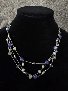 Collana Dichiarazione Gioielli Moda Colore:Blu/Argento Lunghezza:16 a Strato Perline - Foto 1 di 3