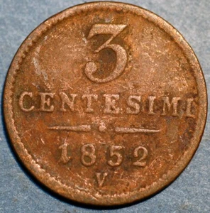 Italian States LOMBARDY VENETIA 3 Centesimi 1852 V Francis Joseph I I C# 30.2 - Picture 1 of 2