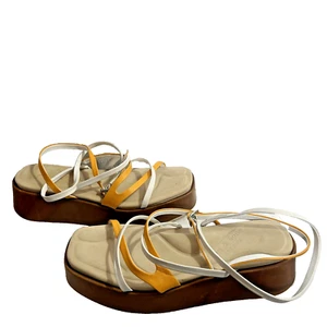 Rag & Bone Logan Riemchen Flatform Leder Sandalen Safran Weiß Gr. 9,5 / 39,5 NEU - Bild 1 von 12