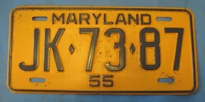 1955 Maryland License Plate single year only scarce NO SLOTS - Picture 1 of 2