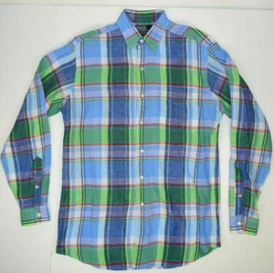 Polo Ralph Lauren VTG 90s Blue Green Plaid Linen Shirt Size S excellent - Picture 1 of 6